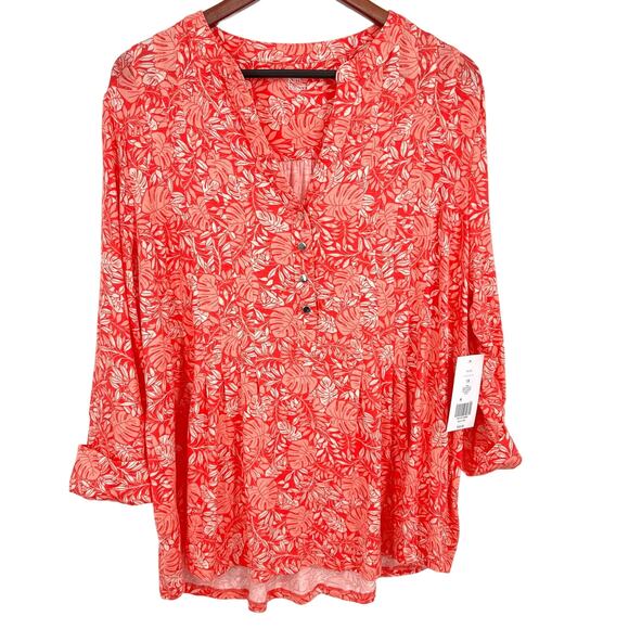 Kim Rogers Tops - NEW NWT Kim Rogers Plus Size 1X Pink Stretchy Tropical Blouse Shirt Top Beach